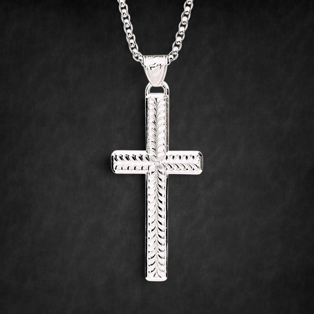 Montana Silversmiths Men's Brilliant Belief Large Silver Cross Necklace NEW NIB